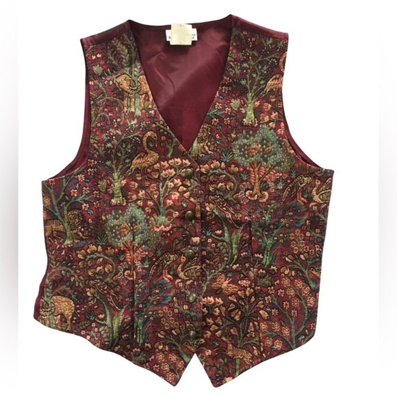 White Stag Jackets & Blazers - Vintage Tapestry Vest 90s Whimsical Forest Animals Floral Button Up Womens Small